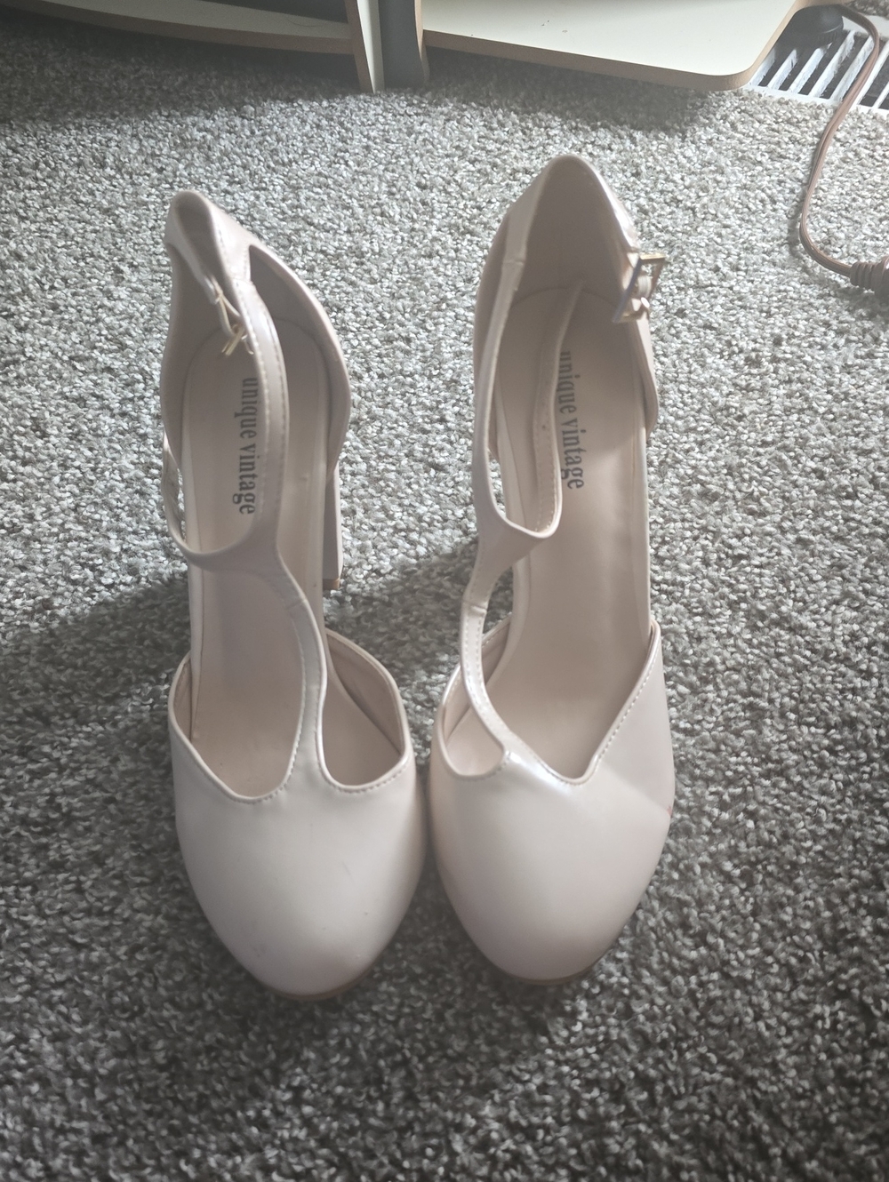 Unique Vintage Blush Nude T-Strap High Heels